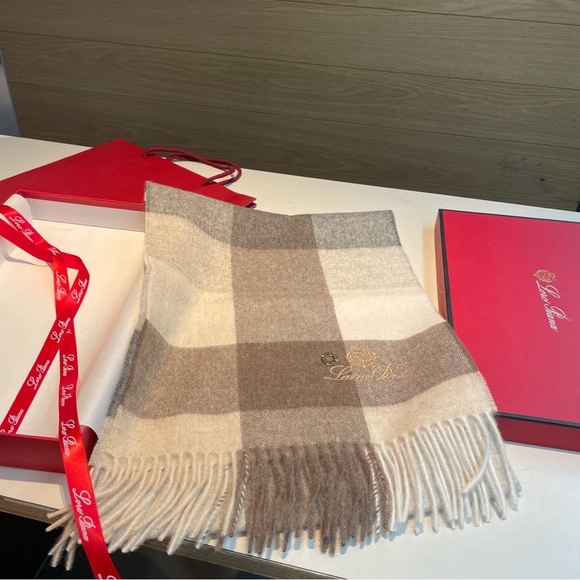 Loro Piana Accessories - Loro Piana Beige and Brown Checkered Scarf
